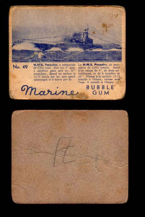 1944 Marine Bubble Gum World Wide V403-1 Vintage Trading Card #1-120 Singles #49 H.M.S. Porpoise  - TvMovieCards.com