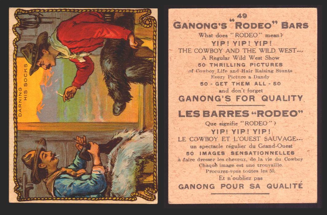 1930 Ganong "Rodeo" Bars V155 Cowboy Series #1-50 Trading Cards Singles #49 Darning His Socks  - TvMovieCards.com