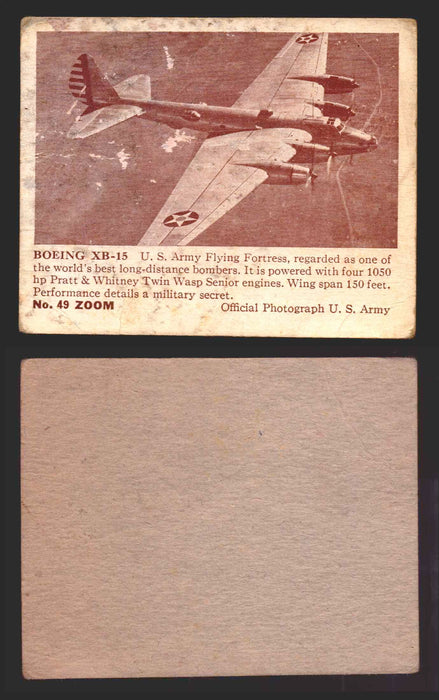 1940 Zoom Airplanes Series 2 & 3 You Pick Single Trading Cards #1-200 Gum 49   Boeing XB-15  - TvMovieCards.com