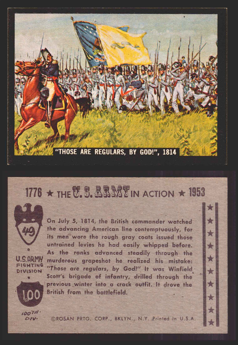1961 The U.S. Army in Action 1776-1953 Trading Cards You Pick Singles #1-64 49   "Those Are Regulars By God!" 1814  - TvMovieCards.com