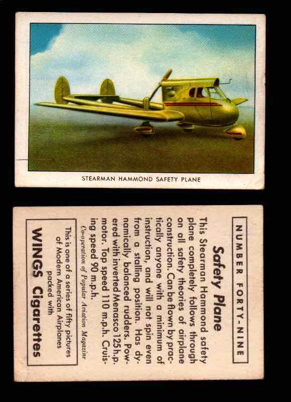 1940 Modern American Airplanes Series 1 Vintage Trading Cards Pick Singles #1-50 49 Stearman Hammond Safety Plane  - TvMovieCards.com