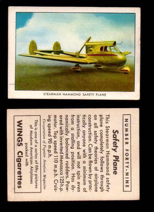 1940 Modern American Airplanes Series 1 Vintage Trading Cards Pick Singles #1-50 49 Stearman Hammond Safety Plane  - TvMovieCards.com