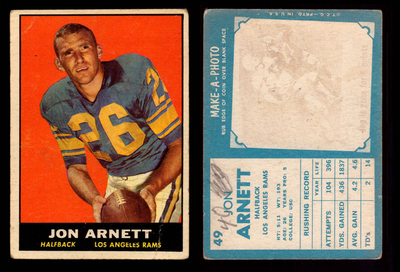 1961 Topps Football Trading Card You Pick Singles #1-#198 G/VG/EX #	49	Jon Arnett  - TvMovieCards.com