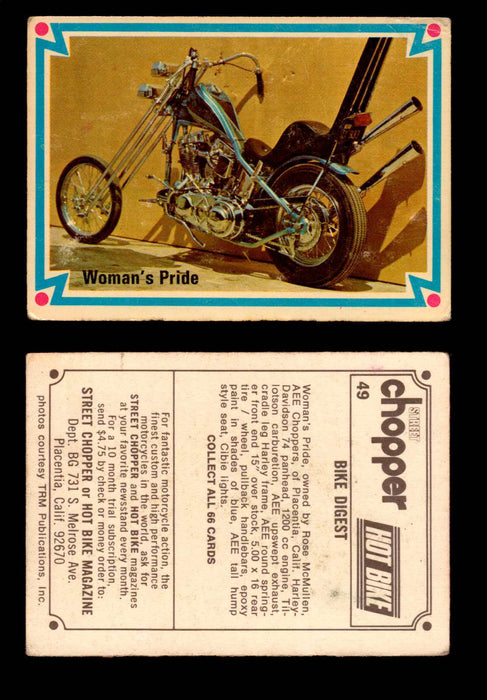 1972 Street Choppers & Hot Bikes Vintage Trading Card You Pick Singles #1-66 #49   Woman's Pride  - TvMovieCards.com