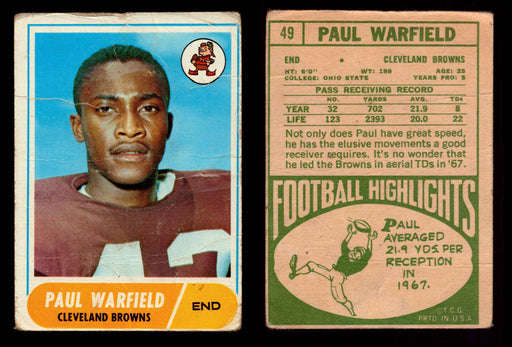1968 Topps Football Trading Card You Pick Singles #1-#219 G/VG/EX #	49	Paul Warfield (HOF) (creased)  - TvMovieCards.com