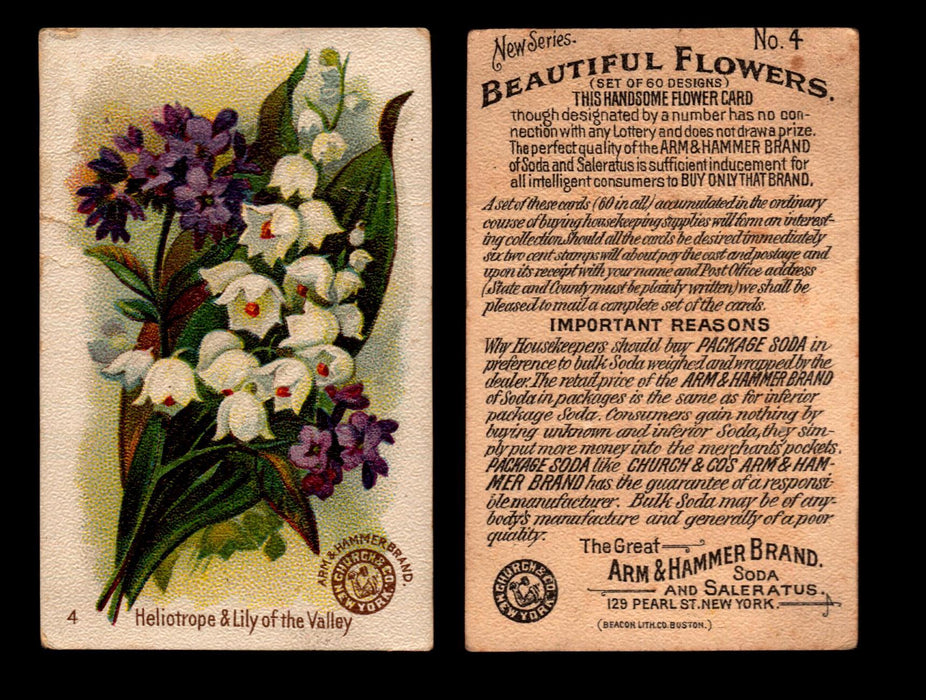 Beautiful Flowers New Series You Pick Singles Card #1-#60 Arm & Hammer 1888 J16 #4 Heliptrope & Lily of the Valley  - TvMovieCards.com