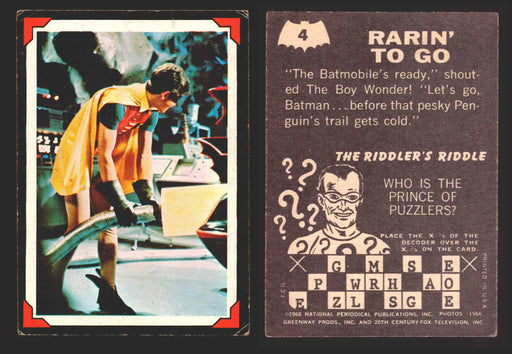 Batman Riddler Back Vintage Trading Card You Pick Singles #1-#38 Topps 1966 #	  4   Rarin' to Go  - TvMovieCards.com