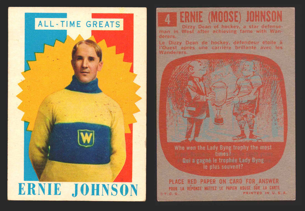 1960-61 Topps Hockey NHL Trading Card You Pick Single Cards #1 - 66 EX/NM 4 Ernie "Moose" Johnson All-Time Greats  - TvMovieCards.com