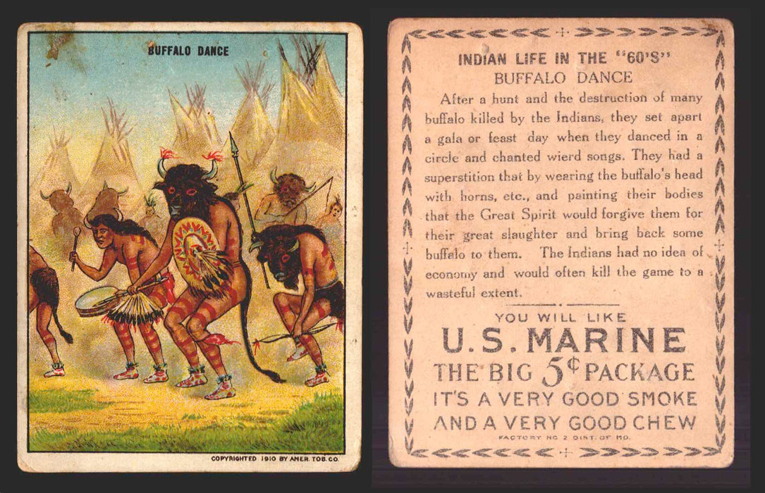 1910 T73 Hassan Cigarettes Indian Life In The 60's Tobacco Trading Cards Singles #4 Buffalo Dance  - TvMovieCards.com