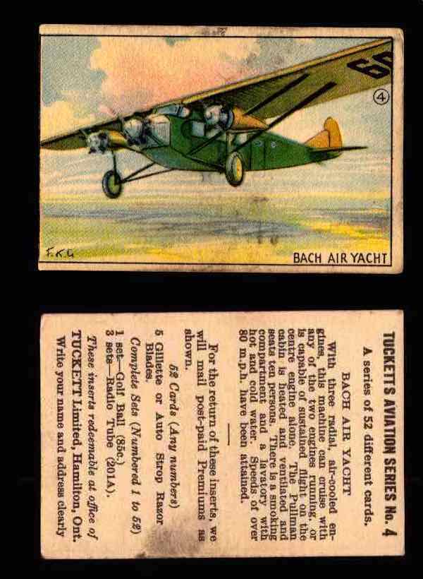 1929 Tucketts Aviation Series 1 Vintage Trading Cards You Pick Singles #1-52 #4 Bach Air Yacht  - TvMovieCards.com