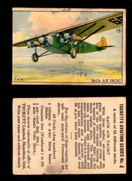 1929 Tucketts Aviation Series 1 Vintage Trading Cards You Pick Singles #1-52 #4 Bach Air Yacht  - TvMovieCards.com