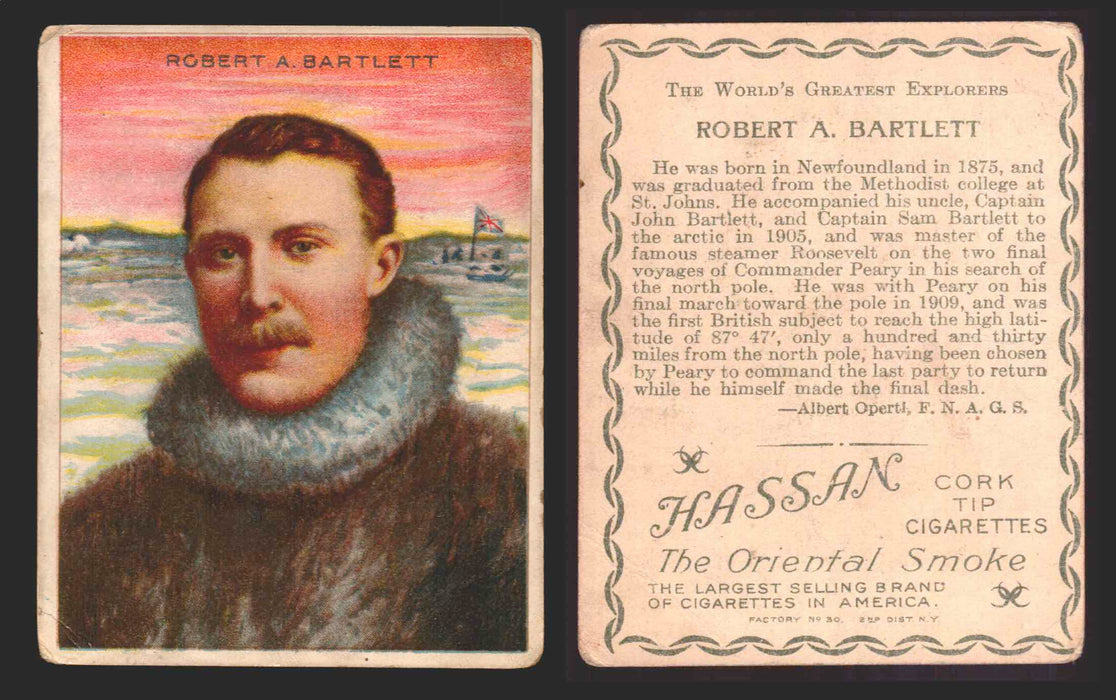 1910 T118 Hassan Cigarettes World's Greatest Explorers Trading Cards Singles #4 Robert A Bartlett  - TvMovieCards.com