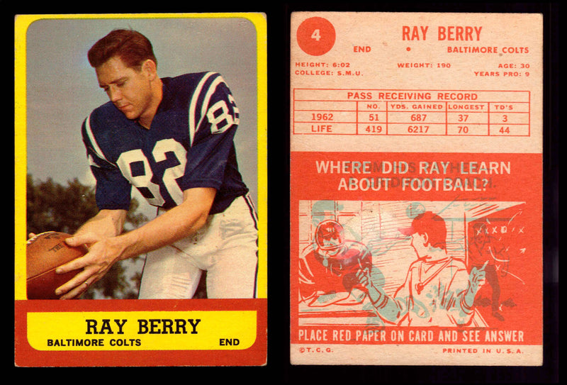1963 Topps Football Trading Card You Pick Singles #1-#170 VG/EX #4 Raymond Berry (HOF)  - TvMovieCards.com