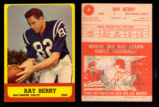 1963 Topps Football Trading Card You Pick Singles #1-#170 VG/EX #4 Raymond Berry (HOF)  - TvMovieCards.com