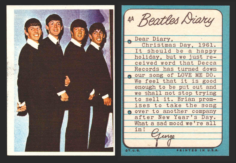 Beatles Diary Topps 1964 Vintage Trading Cards You Pick Singles #1A-#60A #	4	A  - TvMovieCards.com