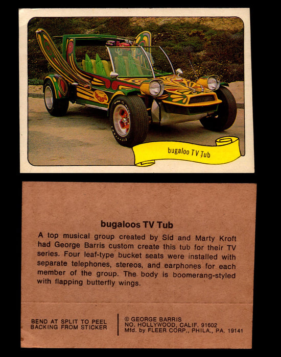 Kustom Cars - Series 1 George Barris 1975 Fleer Sticker Vintage Cards You Pick S #5 Bugaloo TV Tub  - TvMovieCards.com
