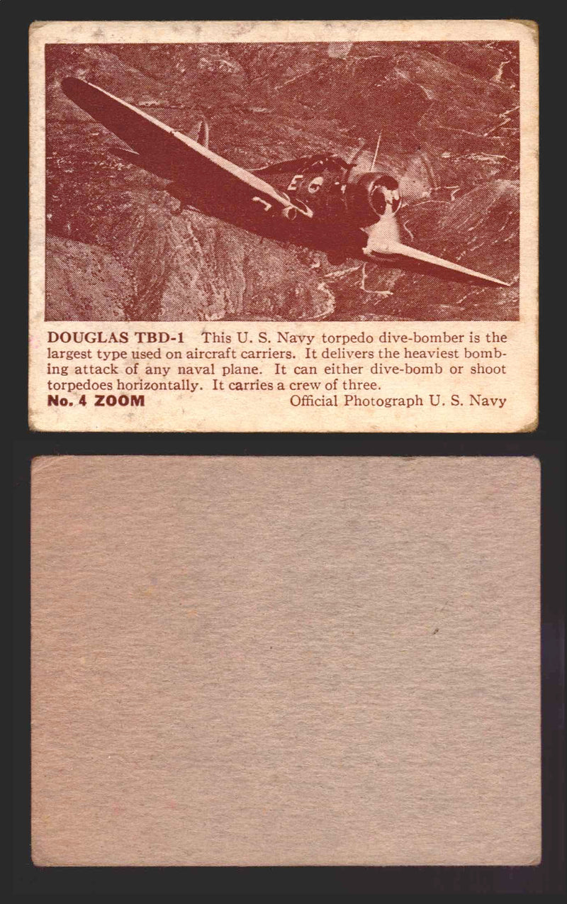 1940 Zoom Airplanes Series 2 & 3 You Pick Single Trading Cards #1-200 Gum 4   Douglas TBD-1  - TvMovieCards.com