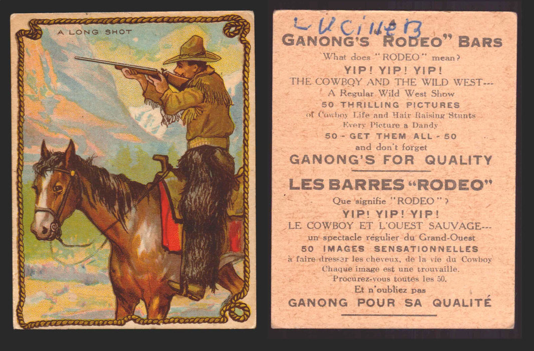 1930 Ganong "Rodeo" Bars V155 Cowboy Series #1-50 Trading Cards Singles #4 A Long Shot  - TvMovieCards.com