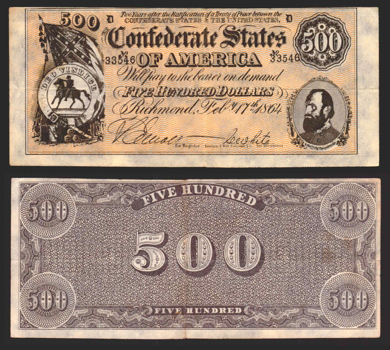 1962 Civil War News A&BC Trading Card You Pick Single Currency $1000 $500 Five Hundred Dollars (Richmond   Feb.y 17th   1864   No. 33546)  - TvMovieCards.com