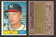 1961 Topps Baseball Trading Card You Pick Singles #500-#589 VG/EX #	501 John DeMerit - Milwaukee Braves RC  - TvMovieCards.com