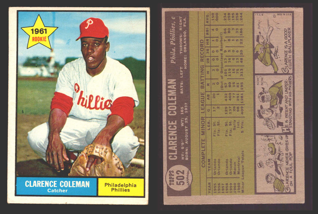 1961 Topps Baseball Trading Card You Pick Singles #500-#589 VG/EX #	502 Clarence Coleman - Philadelphia Phillies RC  - TvMovieCards.com