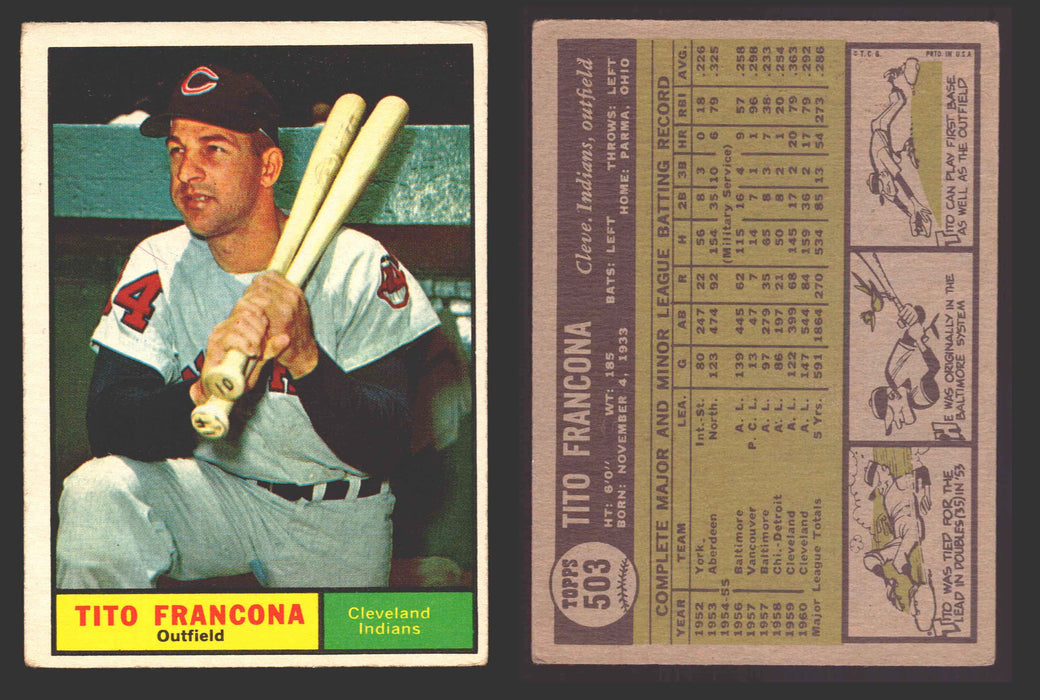 1961 Topps Baseball Trading Card You Pick Singles #500-#589 VG/EX #	503 Tito Francona - Cleveland Indians  - TvMovieCards.com