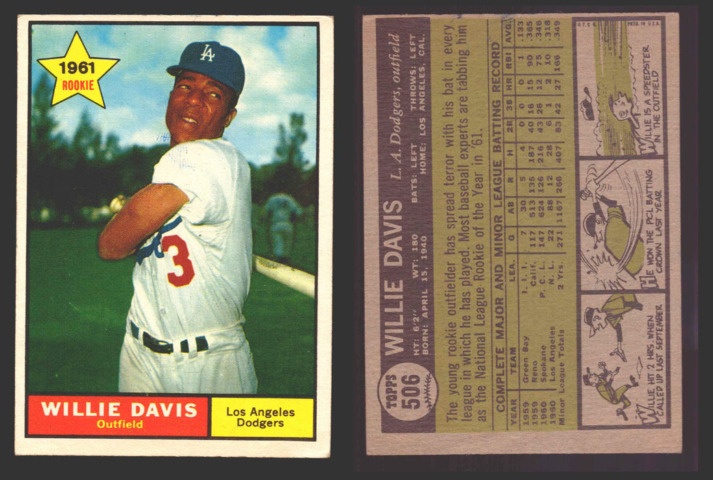 1961 Topps Baseball Trading Card You Pick Singles #500-#589 VG/EX #	506 Willie Davis - Los Angeles Dodgers RC  - TvMovieCards.com