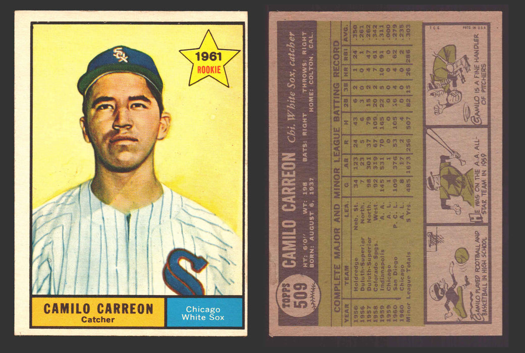 1961 Topps Baseball Trading Card You Pick Singles #500-#589 VG/EX #	509 Camilo Carreon - Chicago White Sox  - TvMovieCards.com