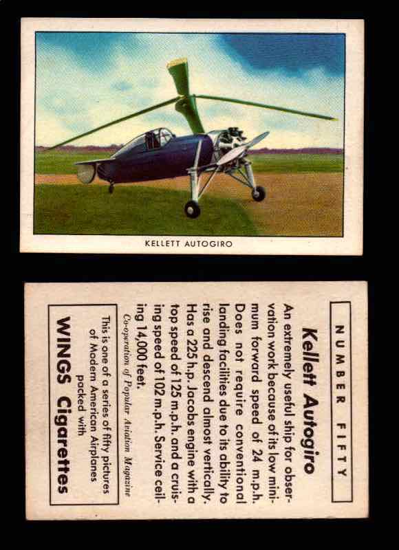 1940 Modern American Airplanes Series 1 Vintage Trading Cards Pick Singles #1-50 50 Kellett Autogiro  - TvMovieCards.com