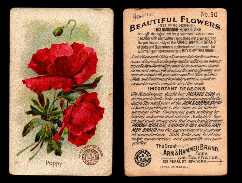 Beautiful Flowers New Series You Pick Singles Card #1-#60 Arm & Hammer 1888 J16 #50 Poppy  - TvMovieCards.com