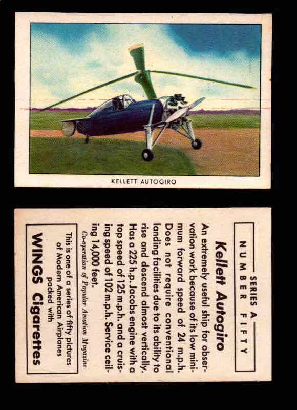 1940 Modern American Airplanes Series A Vintage Trading Cards Pick Singles #1-50 50 Kellett Autogiro  - TvMovieCards.com
