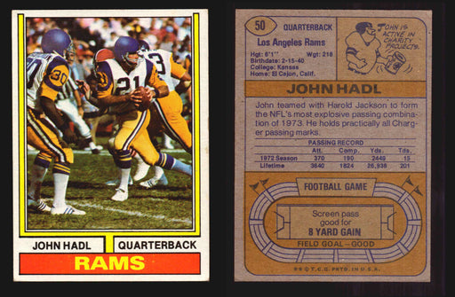 1974 Topps Football Trading Card You Pick Singles #1-#528 G/VG/EX #	50	John Hadl  - TvMovieCards.com