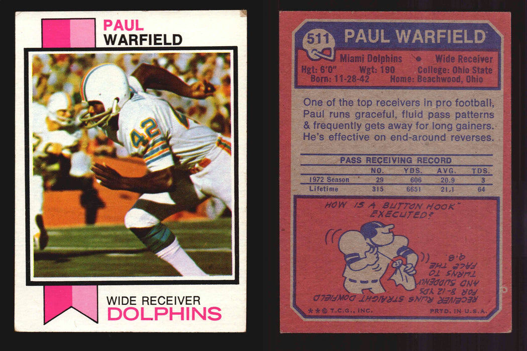 1973 Topps Football Trading Card You Pick Singles #1-#528 G/VG/EX #	511	Paul Warfield (HOF)  - TvMovieCards.com