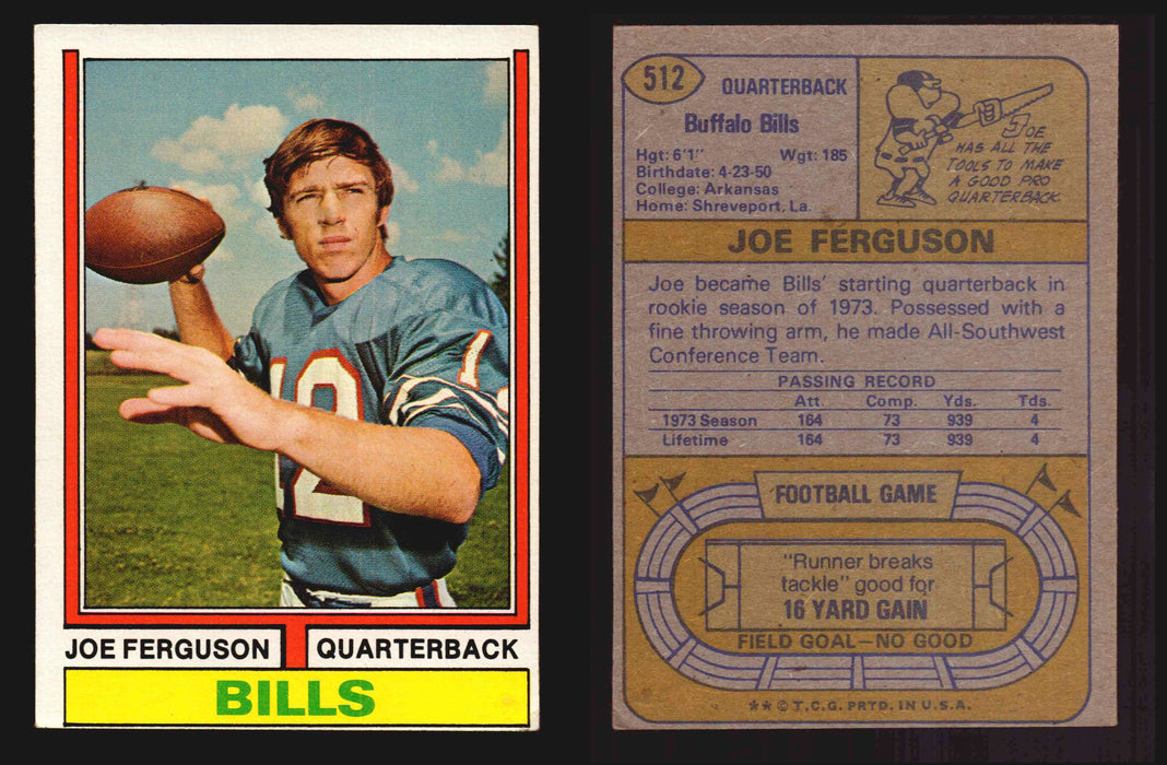 1974 Topps Football Trading Card You Pick Singles #1-#528 G/VG/EX #	512	Joe Ferguson (R)  - TvMovieCards.com