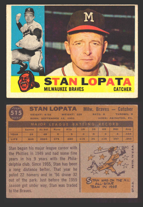 1960 Topps Baseball Trading Card You Pick Singles #250-#572 VG/EX 515 - Stan Lopata  - TvMovieCards.com
