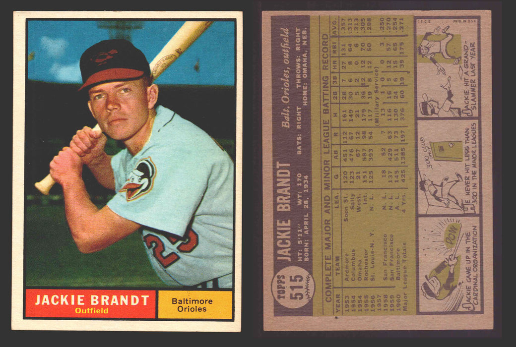 1961 Topps Baseball Trading Card You Pick Singles #500-#589 VG/EX #	515 Jackie Brandt - Baltimore Orioles  - TvMovieCards.com