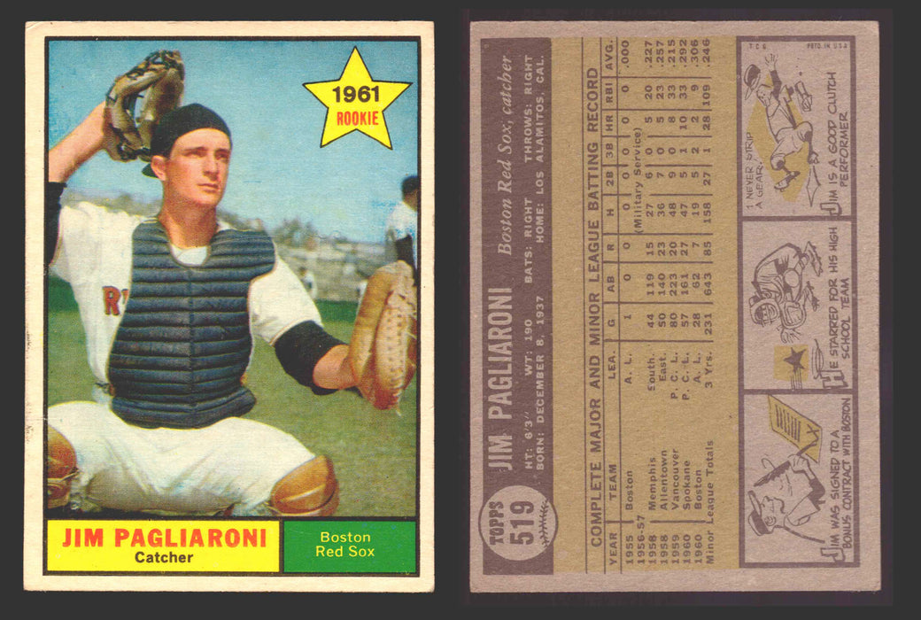 1961 Topps Baseball Trading Card You Pick Singles #500-#589 VG/EX #	519 Jim Pagliaroni - Boston Red Sox RC  - TvMovieCards.com