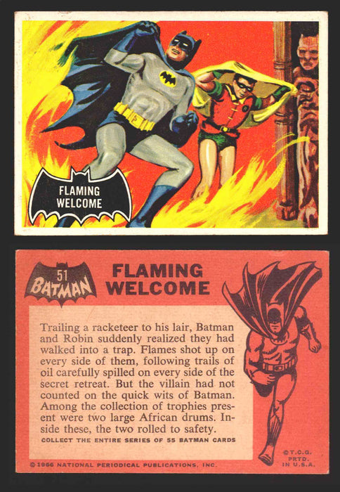 1966 Batman (Black Bat) Vintage Trading Card You Pick Singles #1-55 #	 51   Flaming Welcome  - TvMovieCards.com