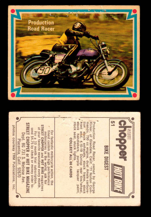 1972 Street Choppers & Hot Bikes Vintage Trading Card You Pick Singles #1-66 #51   Production Road Racer (pin holes)  - TvMovieCards.com
