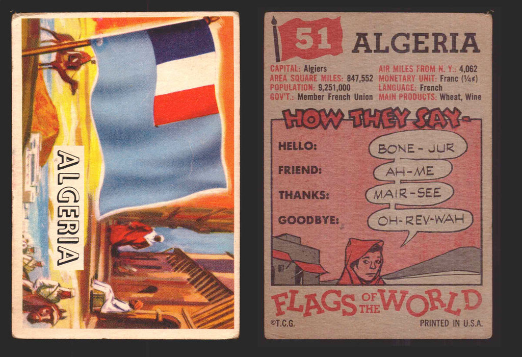 1956 Flags of the World Vintage Trading Cards You Pick Singles #1-#80 Topps 51	Algeria  - TvMovieCards.com
