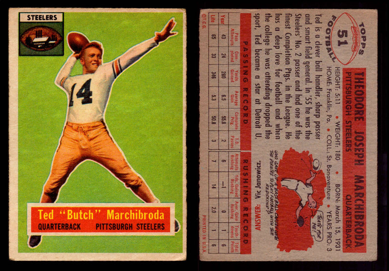 1956 Topps Football Trading Card You Pick Singles #1-#120 VG/EX #	51	Ted Marchibroda  - TvMovieCards.com