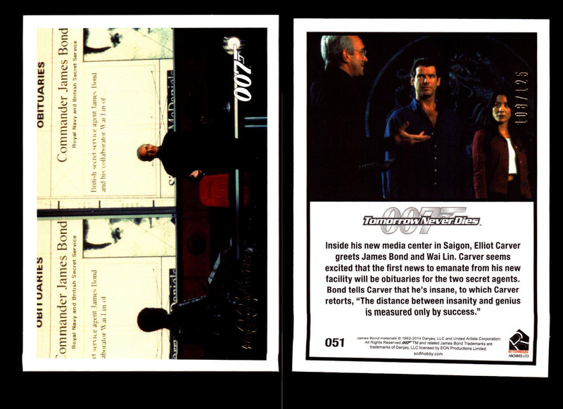 James Bond Archives 2014 Tomorrow Never Dies Gold Parallel Card You Pick Singles #51  - TvMovieCards.com