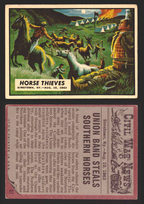 1962 Civil War News Topps TCG Trading Card You Pick Single Cards #1 - 88 51   Horse Thieves  - TvMovieCards.com