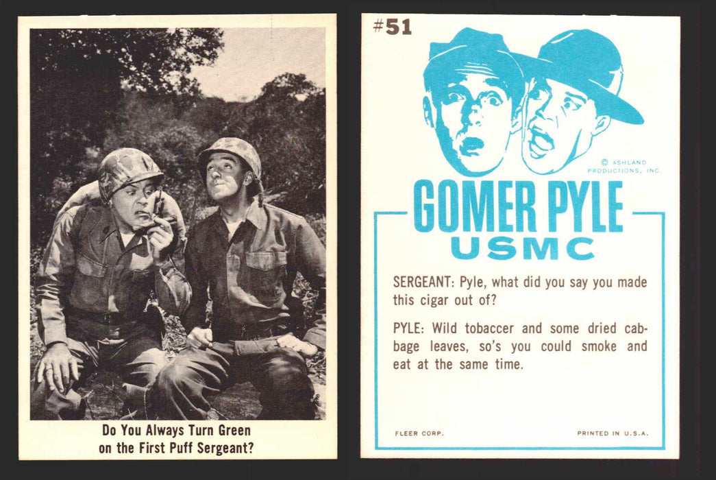 1965 Gomer Pyle Vintage Trading Cards You Pick Singles #1-66 Fleer 51   Do you always turn green on the first puff Sergean  - TvMovieCards.com