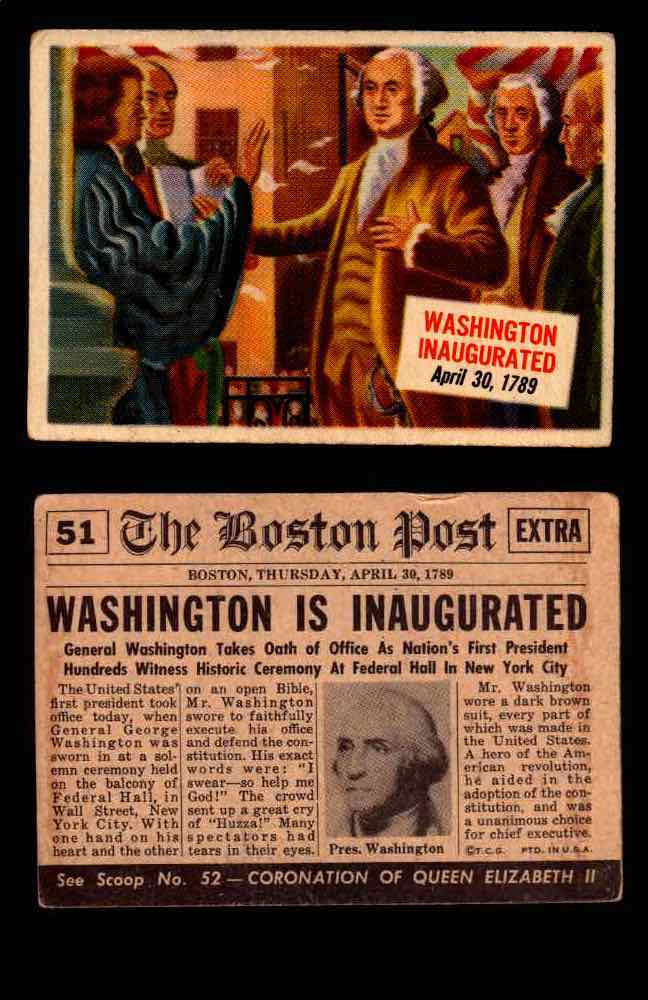 1954 Scoop Newspaper Series 1 Topps Vintage Trading Cards You Pick Singles #1-78 51   Washington Inaugurated  - TvMovieCards.com