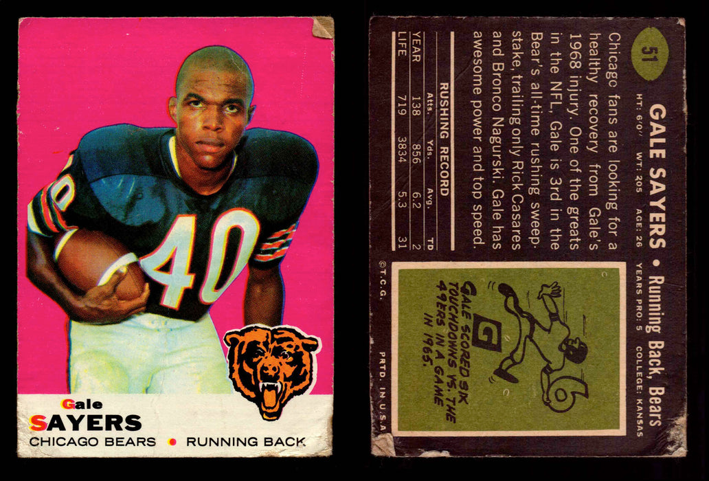 1969 Topps Football Trading Card You Pick Singles #1-#263 G/VG/EX #	51	Gale Sayers (HOF) (creased)  - TvMovieCards.com