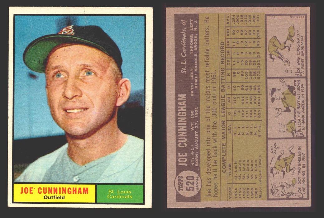 1961 Topps Baseball Trading Card You Pick Singles #500-#589 VG/EX #	520 Joe Cunningham - St. Louis Cardinals  - TvMovieCards.com