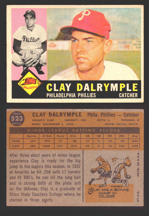 1960 Topps Baseball Trading Card You Pick Singles #250-#572 VG/EX 523 - Clay Dalrymple  - TvMovieCards.com