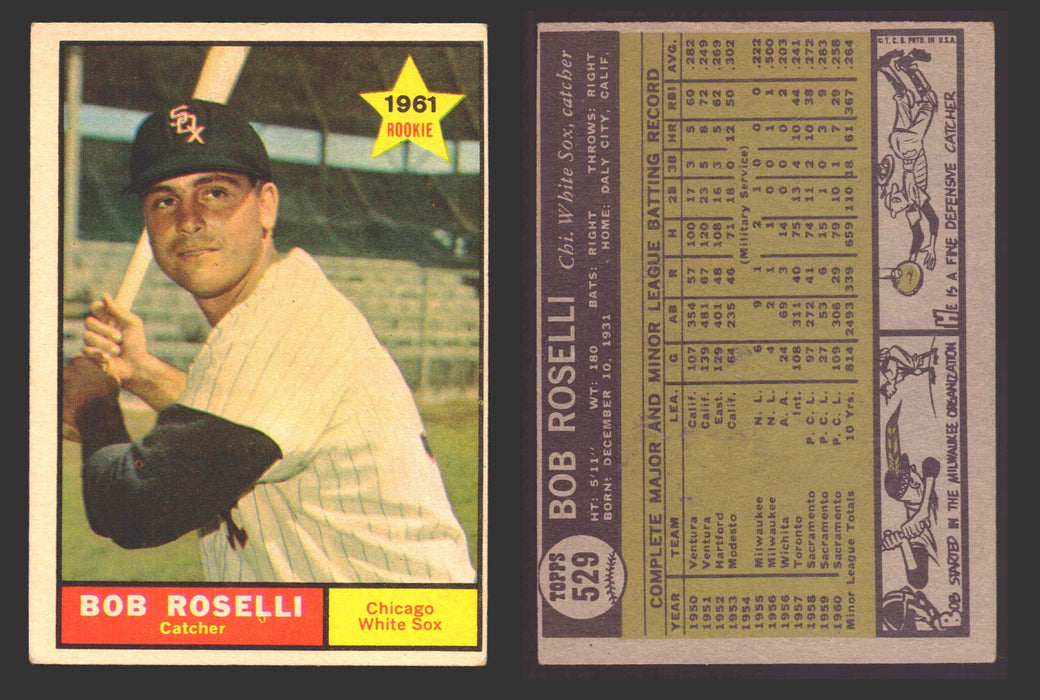 1961 Topps Baseball Trading Card You Pick Singles #500-#589 VG/EX #	529 Bob Roselli - Chicago White Sox  - TvMovieCards.com