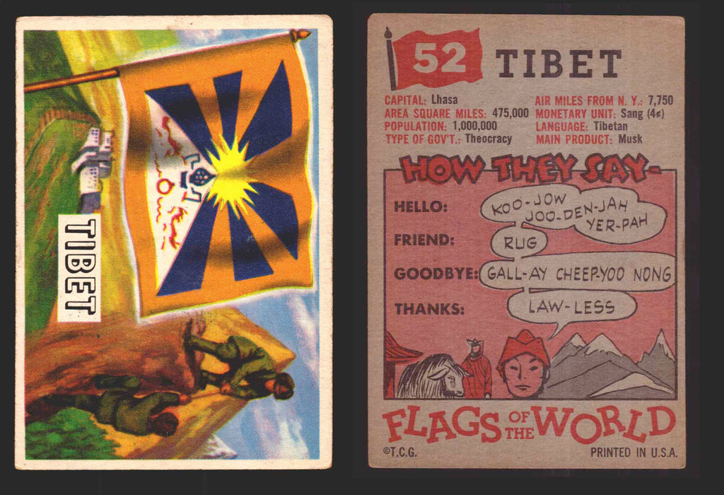 1956 Flags of the World Vintage Trading Cards You Pick Singles #1-#80 Topps 52	Tibet  - TvMovieCards.com